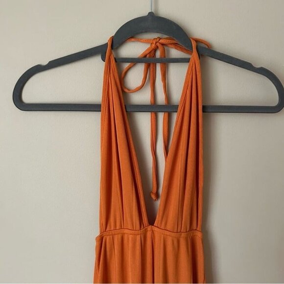 PrettyLitttleThing Orange Bandage Plunge Flared Leg Jumpsuit Women’s Size 2 - Picture 4 of 8